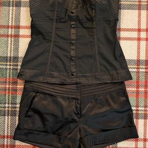 2B Bebe Black Satin Shorts and Corset Top Set